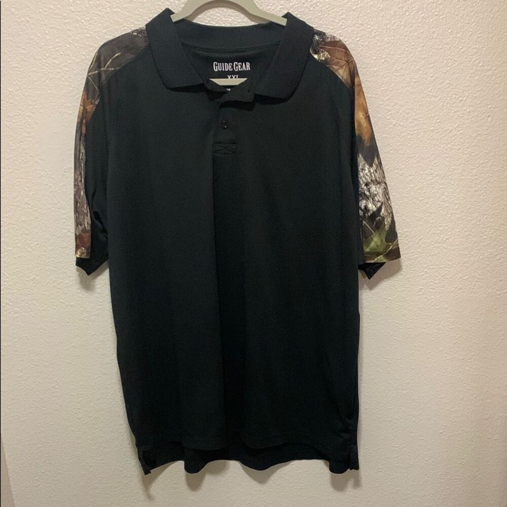 Green and Black Polo with Camouflage Accents